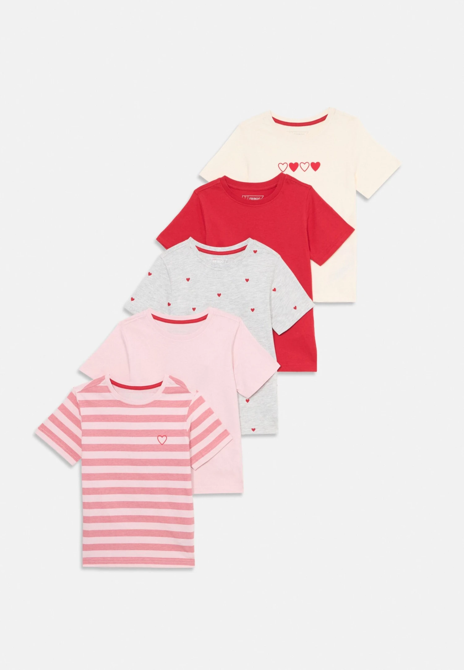 Friboo 5 PACK - T-Shirt Print - Light Grey/white/pink 3 Friboo 5 PACK - T-Shirt Print - Light Grey/white/pink