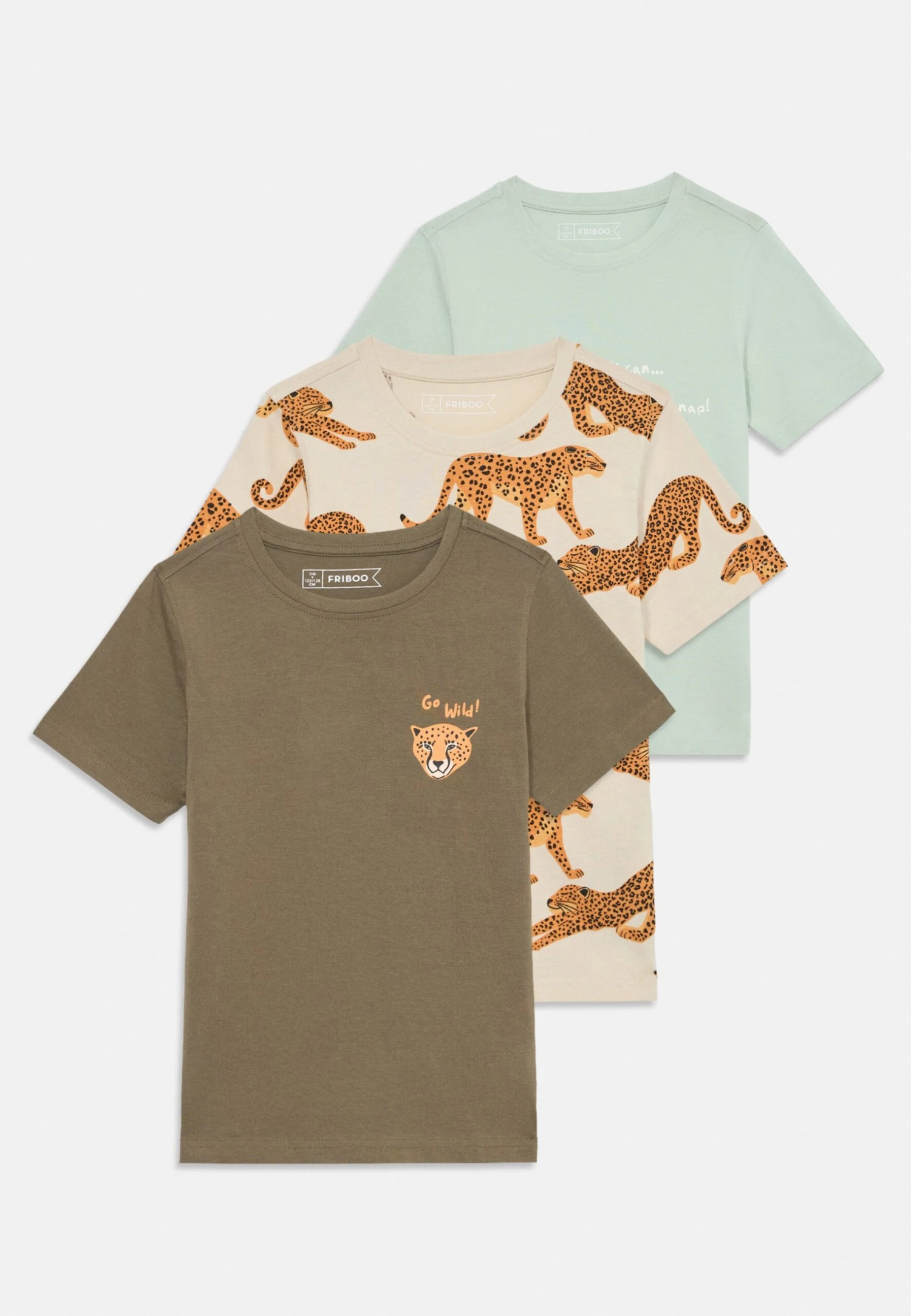 Friboo 3 PACK - T-Shirt Print - Tan 3 Friboo 3 PACK - T-Shirt Print - Tan