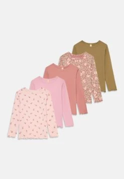 Friboo 5 PACK LONG SLEEVE TOP WITH LETTUCE HEM - Langarmshirt - Light Pink/light Brown/green